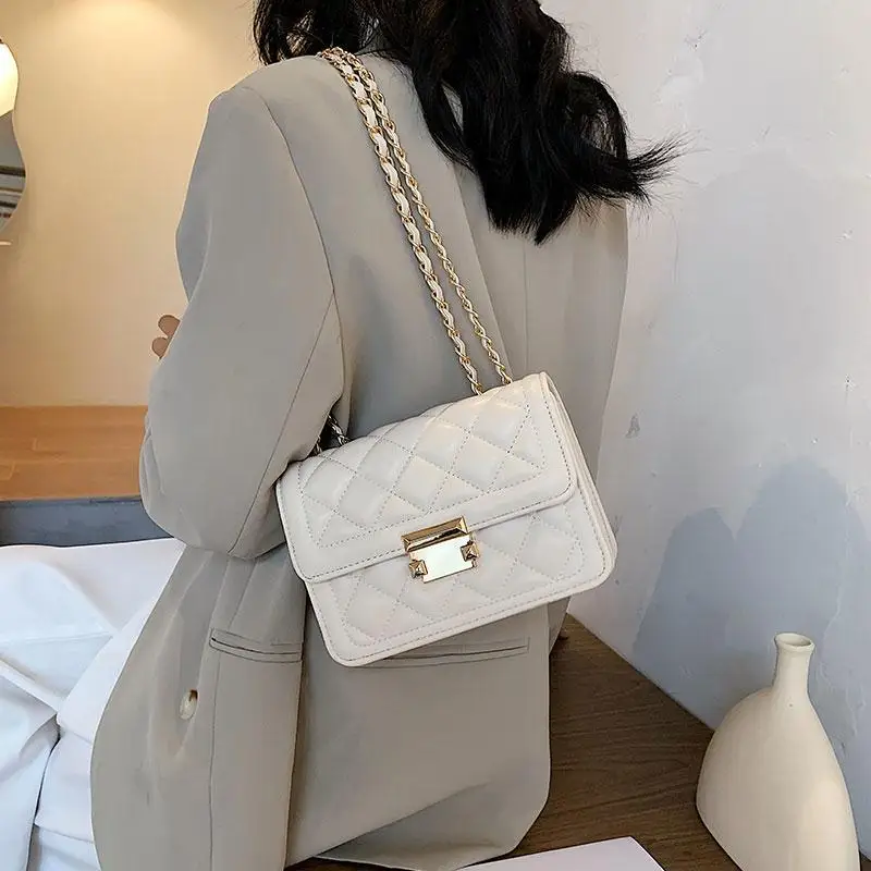 

Shoulder Bag Female Crossbody Bag Handbag Designer Backpack Chain Women Bag Fashion 2021 New PU Leather Simple Diamond Lattice