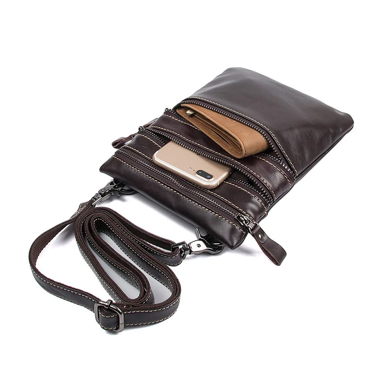 New Leather Men's Messenger Bag Retro Cowhide Compact Multi-layer Zipper Shoulder Bag Fashion Diagonal Bag