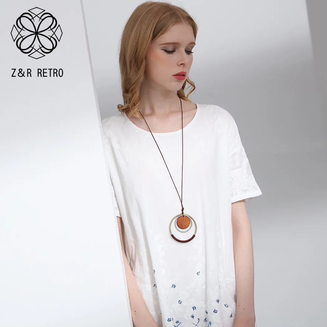 Деревянные ожерелья и подвески для женщин круглые в богемном стиле винтажные