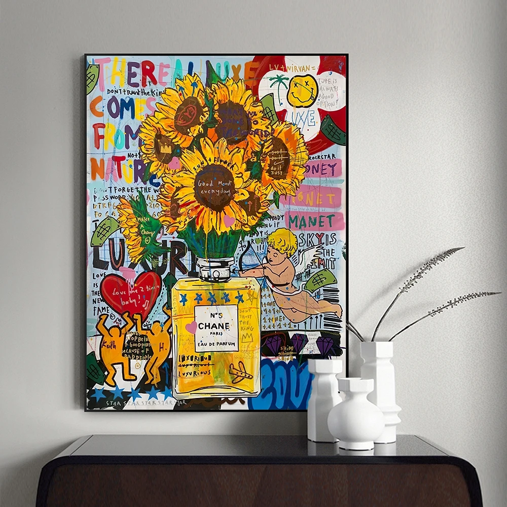 

Luxury Perfume Graffiti Art Canvas Paintings On The Wall Posters and Prints Abstract Sunflower Pictures Home Decoration Cuadros