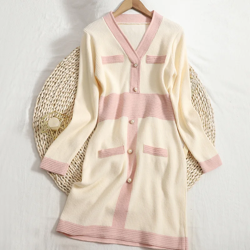 

High Street Women Long Sleeve Sexy V-neck Bodycon Mini Dress Ladies Elegant Vestidos Party Fall Winter Knitted Sweater Dress