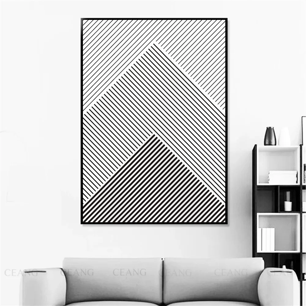 

Abstract Line Geometry Wall Art Poster Triangle Shape Art Print Black And White Canvas Painting Nordic Picture Living Room Decor