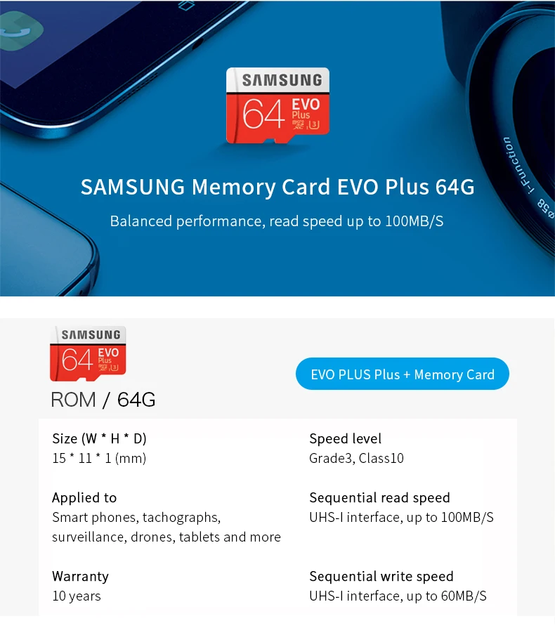 SAMSUNG Micro SD карта 256 ГБ 32 ГБ 64 Гб 128 Гб Карта памяти SDHC SDXC класс EVO Plus Claas10 UHS TF SD карты для смартфона/камеры