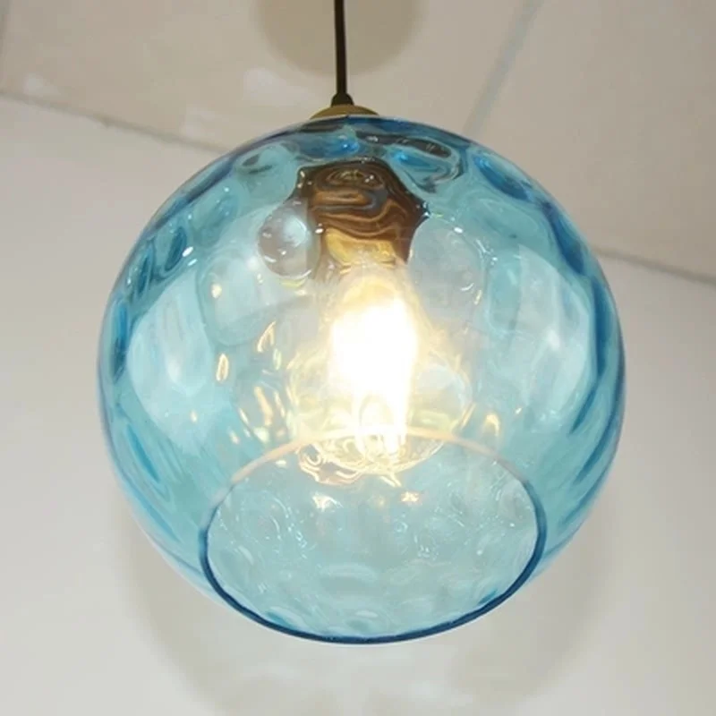 

Loft modern blue color glass pendant light LED E27 vintage Nordic hanging lamp with 3 size for bedroom lobby restaurant office