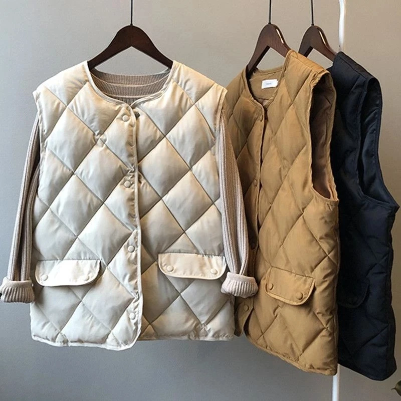 Women's Winter Short Coat Korean Solid Casual Oversize Parkas Women Single Breasted Puffer Jacket Rhombus Pattern Warm Outerwear