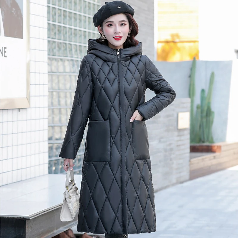 

NEW 2021 Winter Women Coat Hooded Warm Long Parkas Cotton-Padded Woman Jackets Winter Thick Warm Casual Outwear Female Overcoat