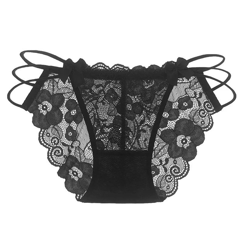 

Sexy Buttocks Light Luxury Lace Underwear Women's Cotton Crotch Low Waist Hot Flower Traceless Transparent Briefs