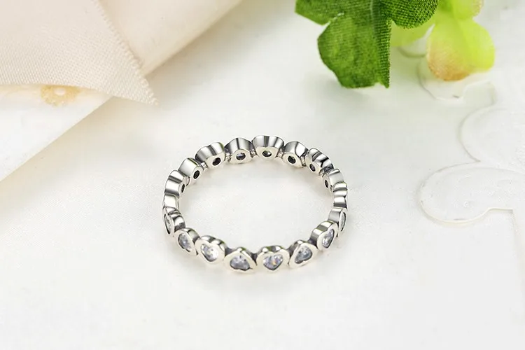 Модные кольцо из стерлингового серебра 925 Forever More Love Heart с хрустальными кольцами для женщин, подарок на свадьбу, ювелирные украшения
