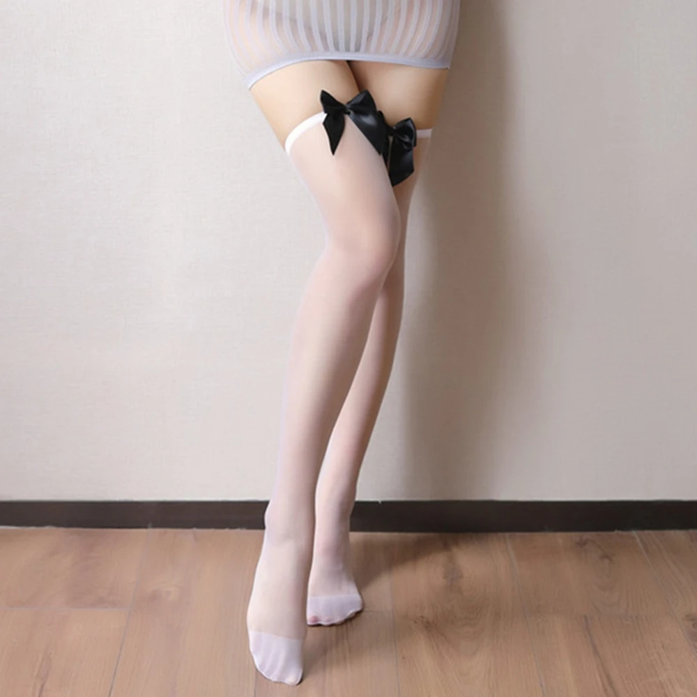 

4 Colors Women Temptation Sheer Cute Bow Tights Ladies Pantyhose Hight Stockings Cool Over The Knee Sheer Tights For Girls