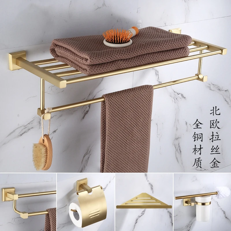 Аксессуары для ванной комнаты из твердой латуни Золотая Полка полотенец 60 см