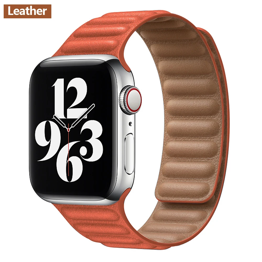

Leather Link strap For Apple watch band 44mm 40mm 38mm 42mm watchabnd original Magnetic Loop bracelet iWatch seires 3 5 4 6 SE