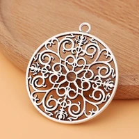 20pcslot tibetan silver hollow filigree flower round charms pendants for necklace diy jewelry making accessories