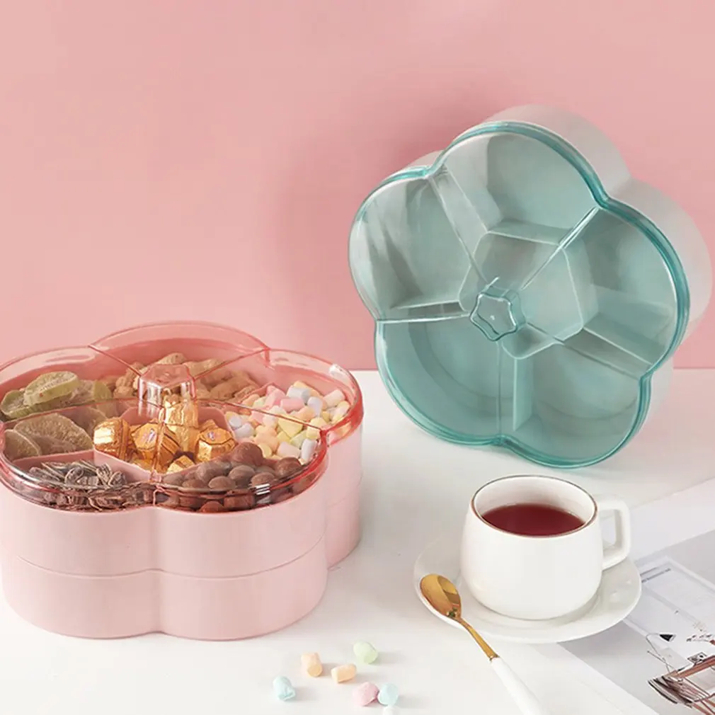 

6 Divided Flower-shape Plastic Box Fruit Platter Serving Tray Creative Plate Snacks Nuts Dessert Storage Box Container