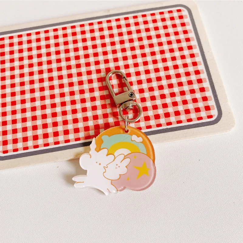 Cartoon Cute Rabbit PVC Keychain Minnie Key Ring Anime Mini Figure Chain Charm Holder Fashion Trinket Kids Gift | Канцтовары для
