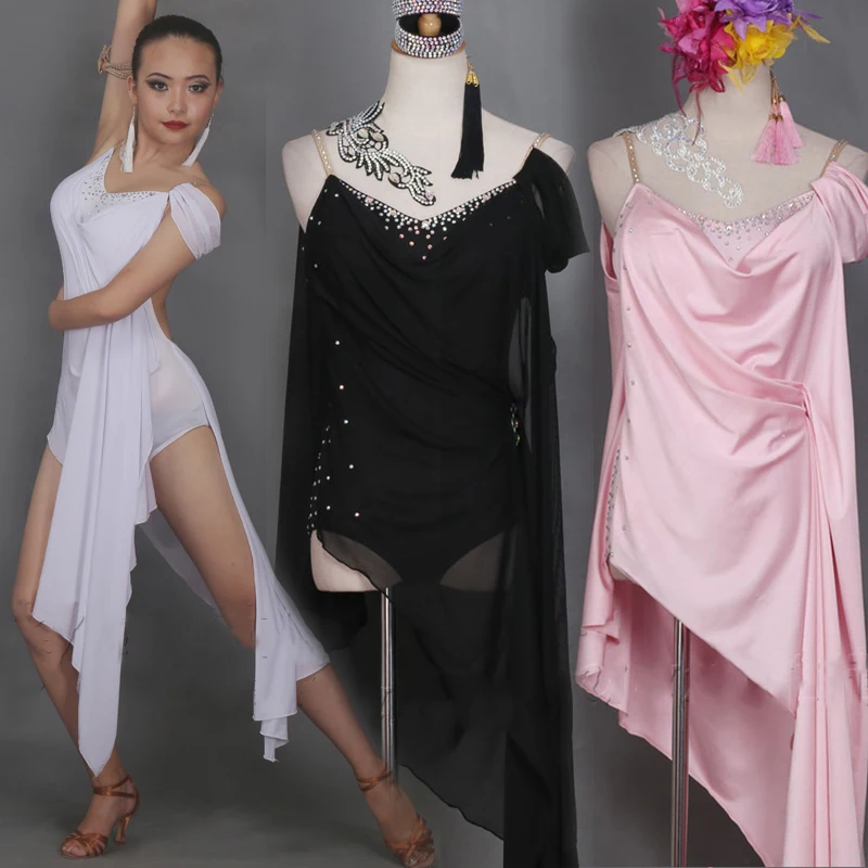 

Женское платье для латиноамериканских танцев, черное, белое, для танцев, румбы, стразы платье "груша", соревнований, BL4315