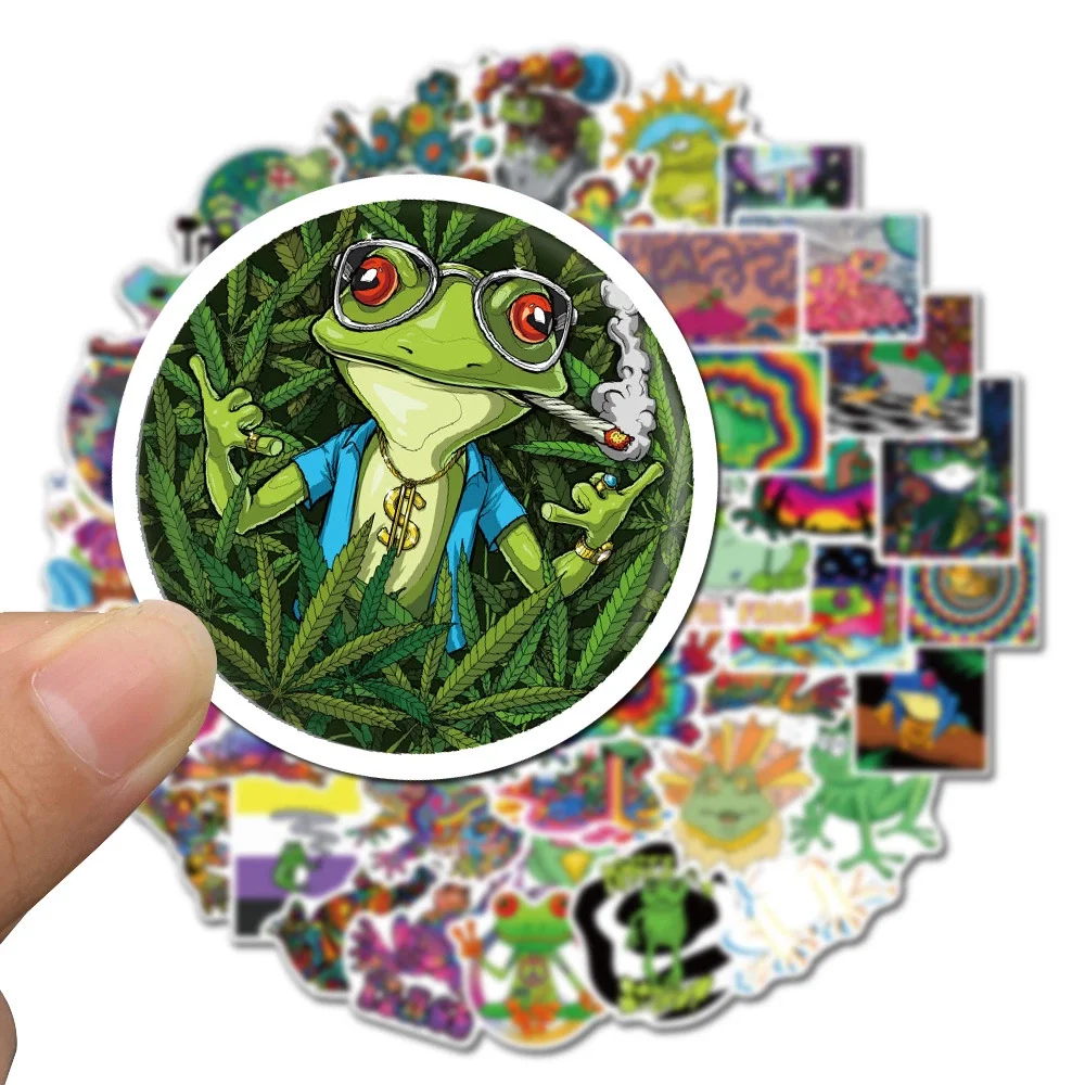 Pegatina de rana psicod&eacute;lica para ni&ntilde;os, juguete adhesivo con dibujos de animales, pegatinas para bricolaje, papeler&iacute;a, maleta para port&aacute;til, guitarra, 10/50 Uds.-3