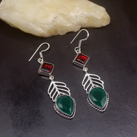 gemstonefactory big promotion single unique 925 silver green agate garnet new women ladies gifts dangle drop earrings 20211775