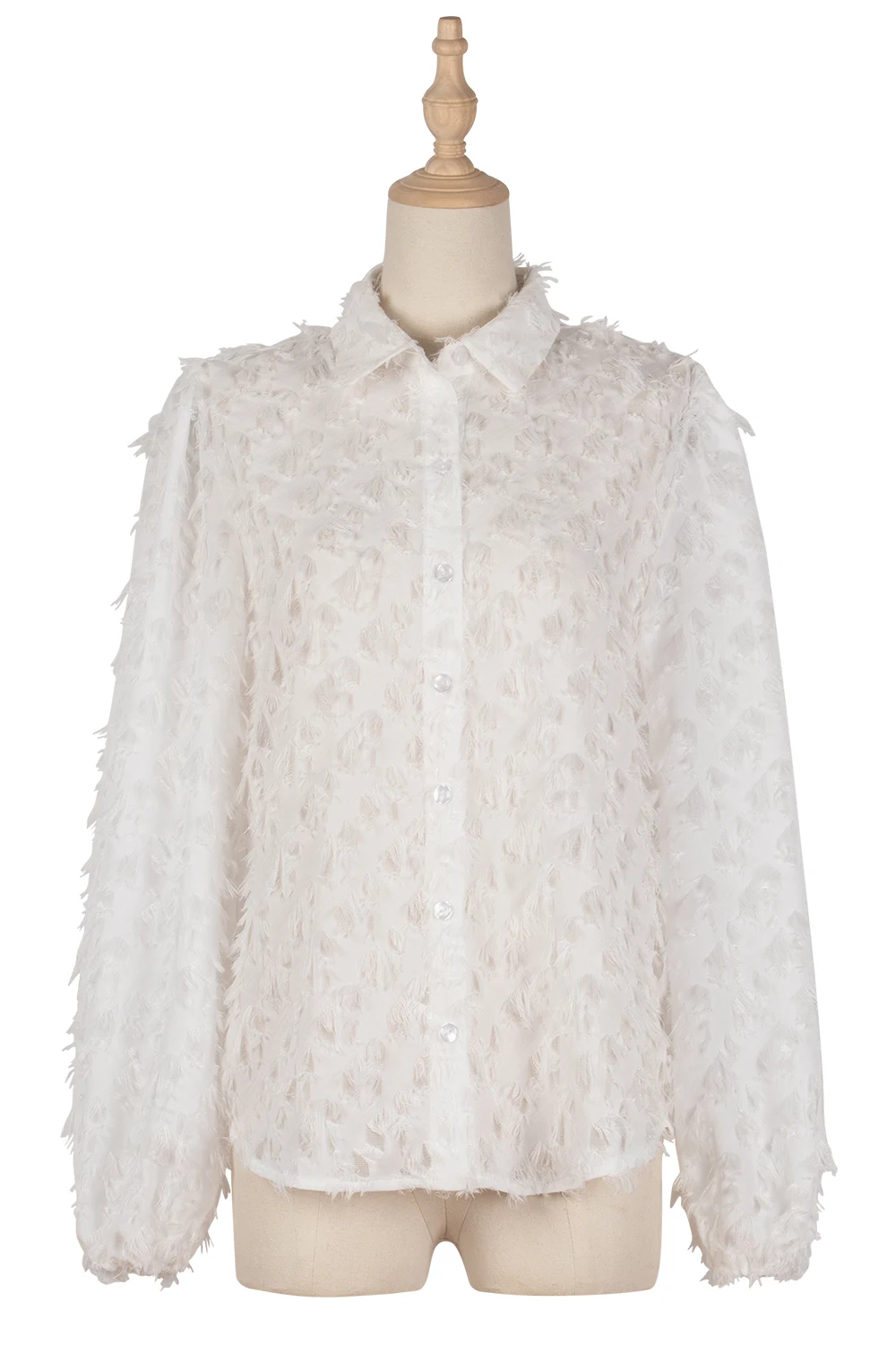 

2021 New Spring Summer Women Shirt Top Hollow Out Hole Single-Breasted Casual Long-Sleeved Cardigan White Lapel Shirt