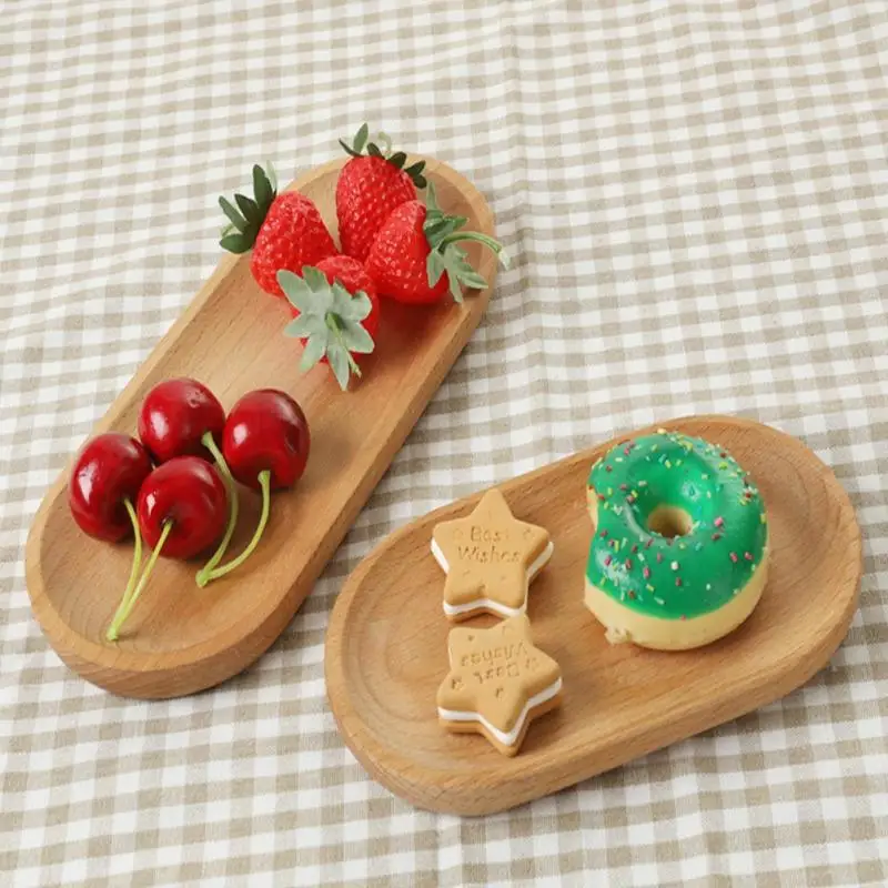 

1pc Tableware Cutlery Beech Plate Oval Serving Tray Solid Wood Small Dinner Plate Dessert Plate Coffee Cake Plate Restaurant