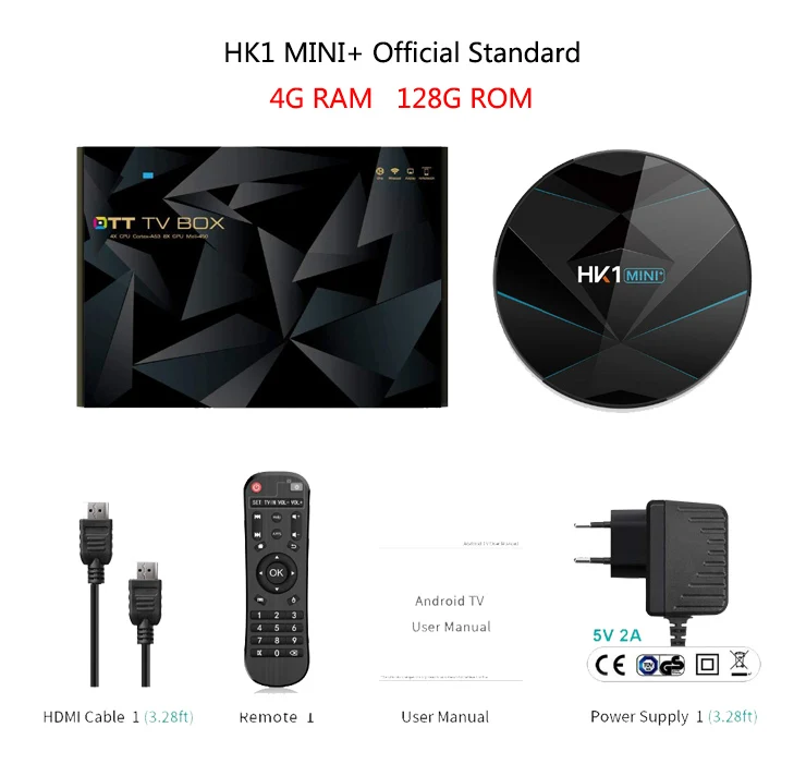 4G RAM 128G ROM Android 9,0 HK1 мини+ ТВ-приставка 2G 16G/4G 32G/4G 64G WiFi 2,4G/5G HDMI RK3318 четырехъядерный 3,0 USB AV RJ45 TF HK1 мини-ПК - Цвет: 4G RAM 128G ROM