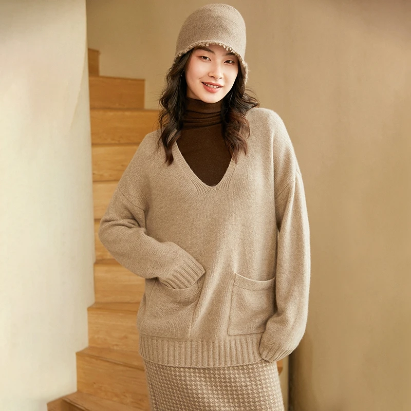 

Женский кашемировый свитер, плотный пуловер с V-образным вырезом и спущенными рукавами, Осень-зима размера плюс