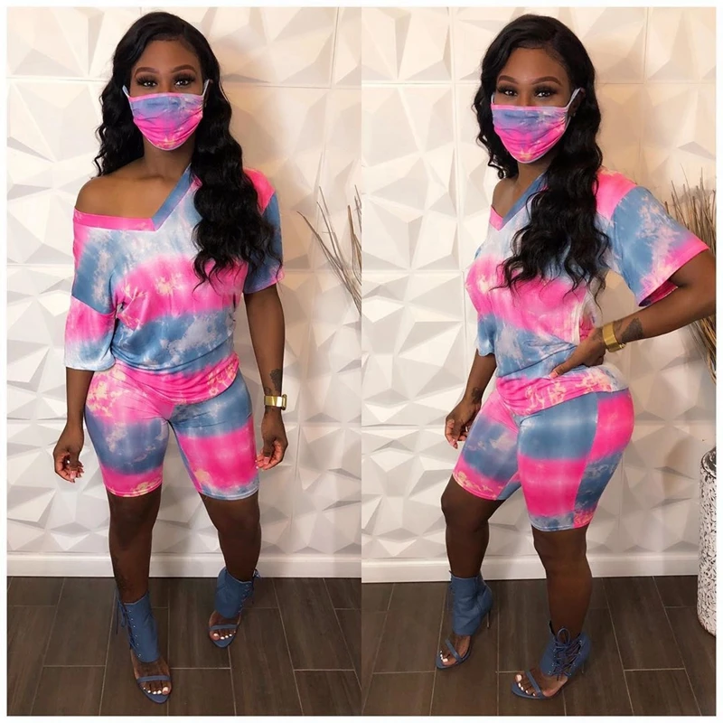 Женский спортивный костюм Tie Dye повседневный комплект из двух предметов топ и