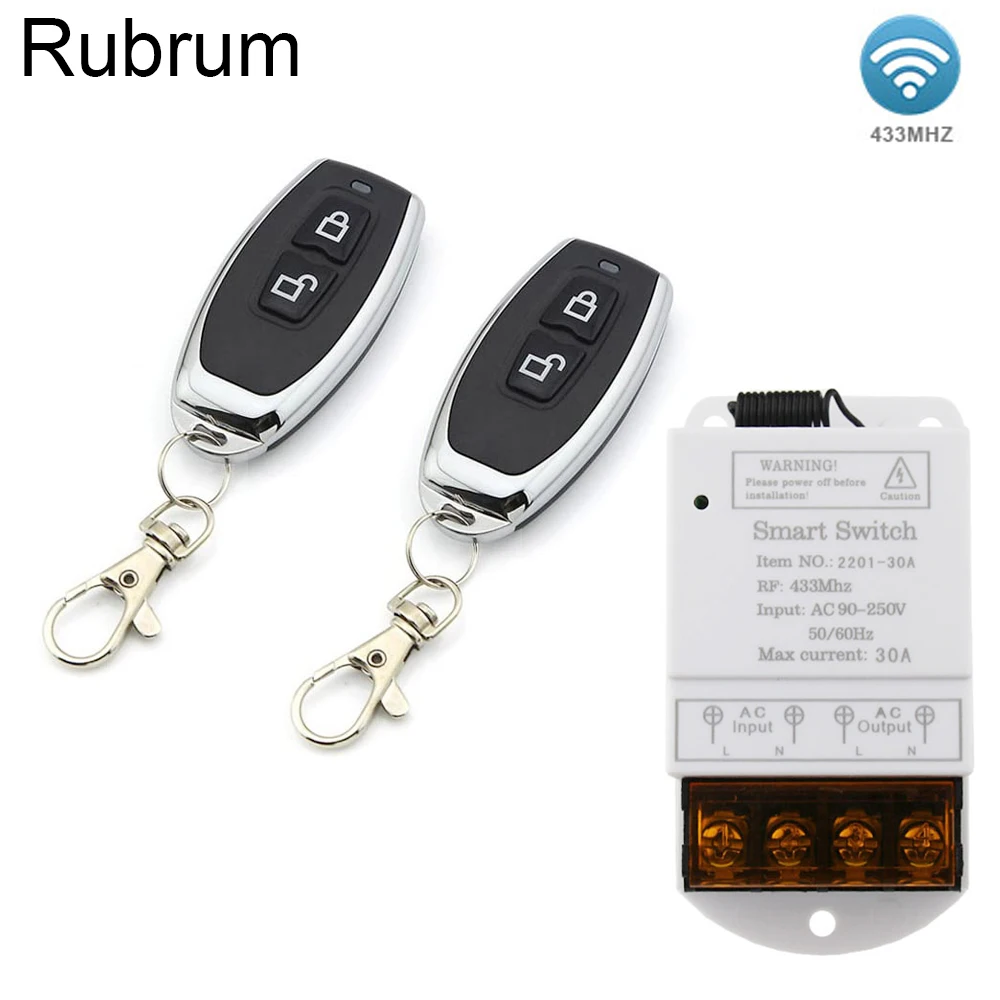 

Rubrum 433MHZ Wireless Remote Switch AC 110V 220V 30A 1CH Relay RF Remote Control Light Switches for Pump Security SystemsRubrum