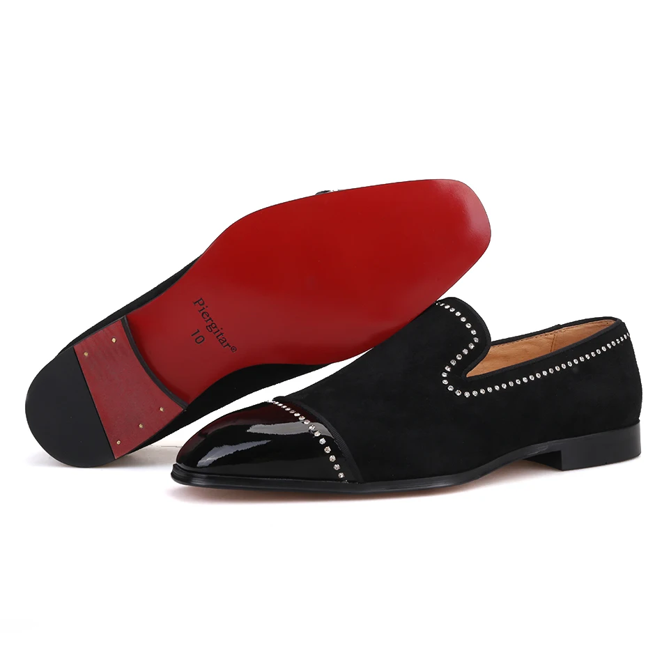 Piergitar 2019 handmade black suede leather men loafers rhinestone casual shoes Fashion Party and wedding dress | Обувь