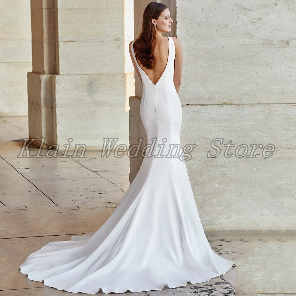

Elegamt Boat Neck Mermaid Wedding Dress 2021 Sleeveless High Quality Jersey Court Train Backless Bridal Gowns