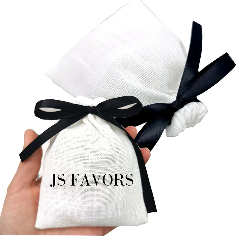 

White Cotton Luxury Jewelry Storage container Wedding favors packaging party return gifts candy chocolate bag for guests