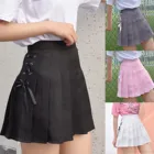 Женская Студенческая форма для кампуса, однотонная плиссированная короткая юбка с высокой талией, на шнуровке, Сексуальная Спортивная мини-юбка А-силуэта для танцев