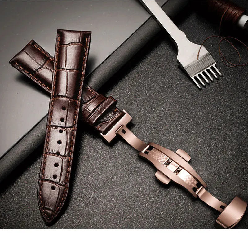 

Ремешок кожаный для наручных часов, черный коричневый браслет с застежкой-бабочкой для мужчин и женщин, 12 13 14 15 16 17 18 19 20 21 22 23 24 мм