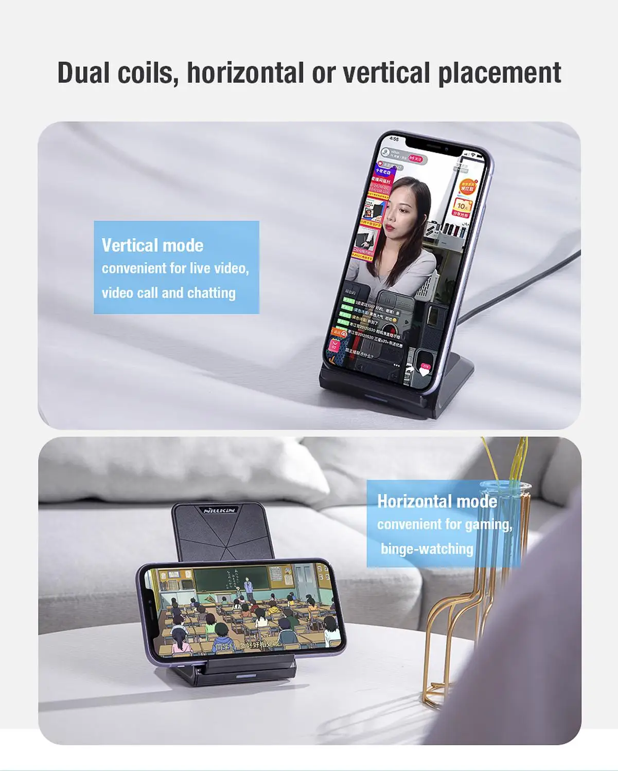 nillkin 15w qi wireless charger stand for iphone se 12 11 pro x xs 8 xr fast wireless charging for samsung note 20 s20 s20 s10 free global shipping