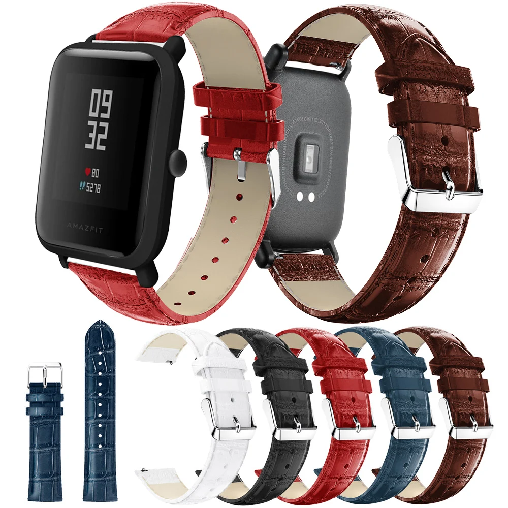 Ремешок кожаный 20 мм с металлической пряжкой для умных часов Xiaomi Huami Amazfit Bip BIT Lite