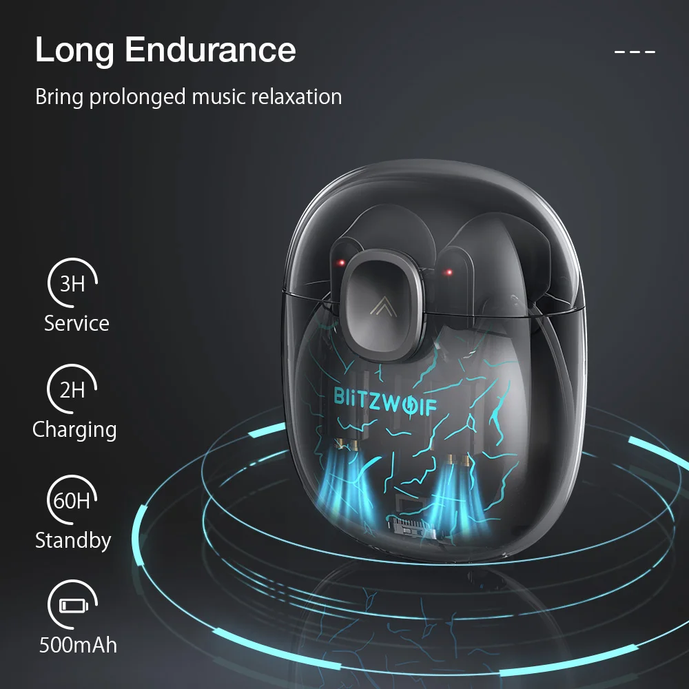 BlitzWolf BW-FLB5 TWS bluetooth-compatible V5.0 Earphone Gaming Earbuds HiFi Stereo 13mm Large Dynamic Low Latency RGB Light |