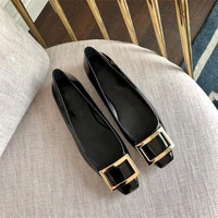 spring autumn women shoes patent leather square buckle flat inner increased thick heel square toe shallow womens shoes