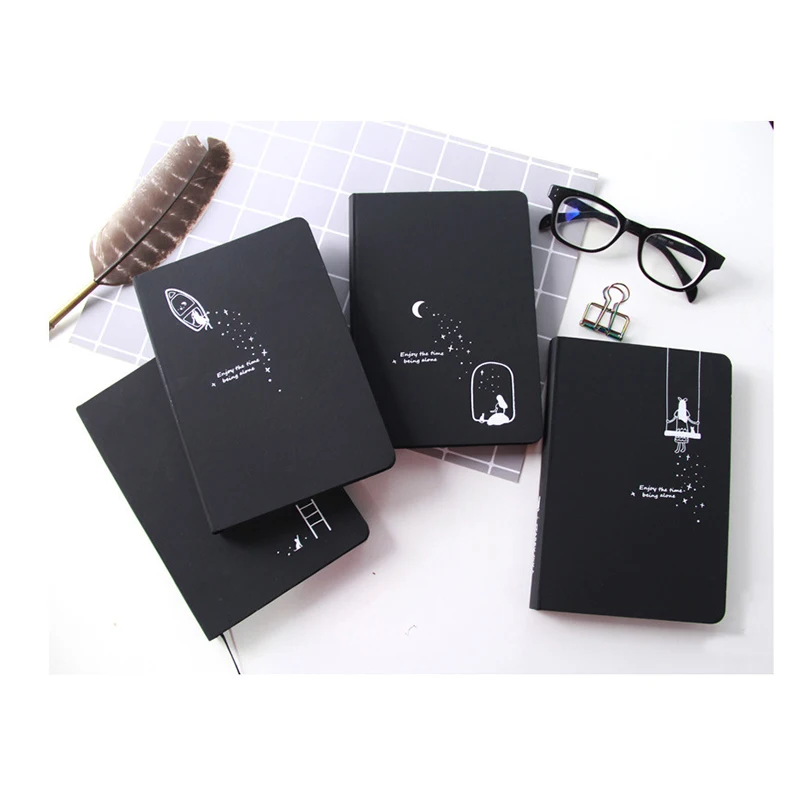 

Black Color Notebook Hardcover Diary Blank Black Journal Paper Sketch Book 96 Sheets Notepad School Office Supply Papelaria