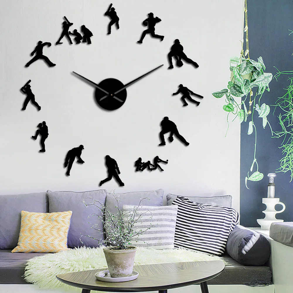 Современные бейсбольные гигантские настенные часы DIY современные спортивные