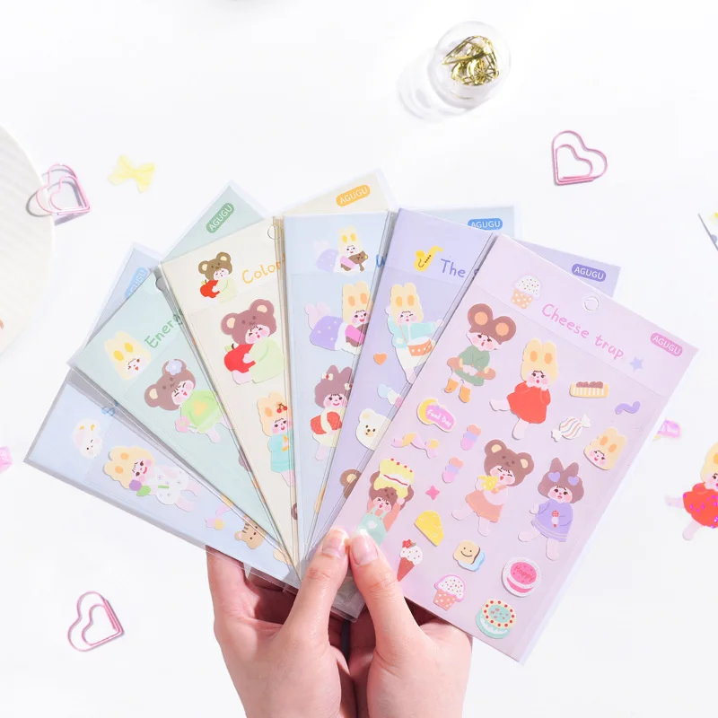 

Korean Ins Cartoon Ribbon Bear Cute Stickers Children Diy Paster Mobile Phone Hand Account Stationery Kawaii Decorative Sticker