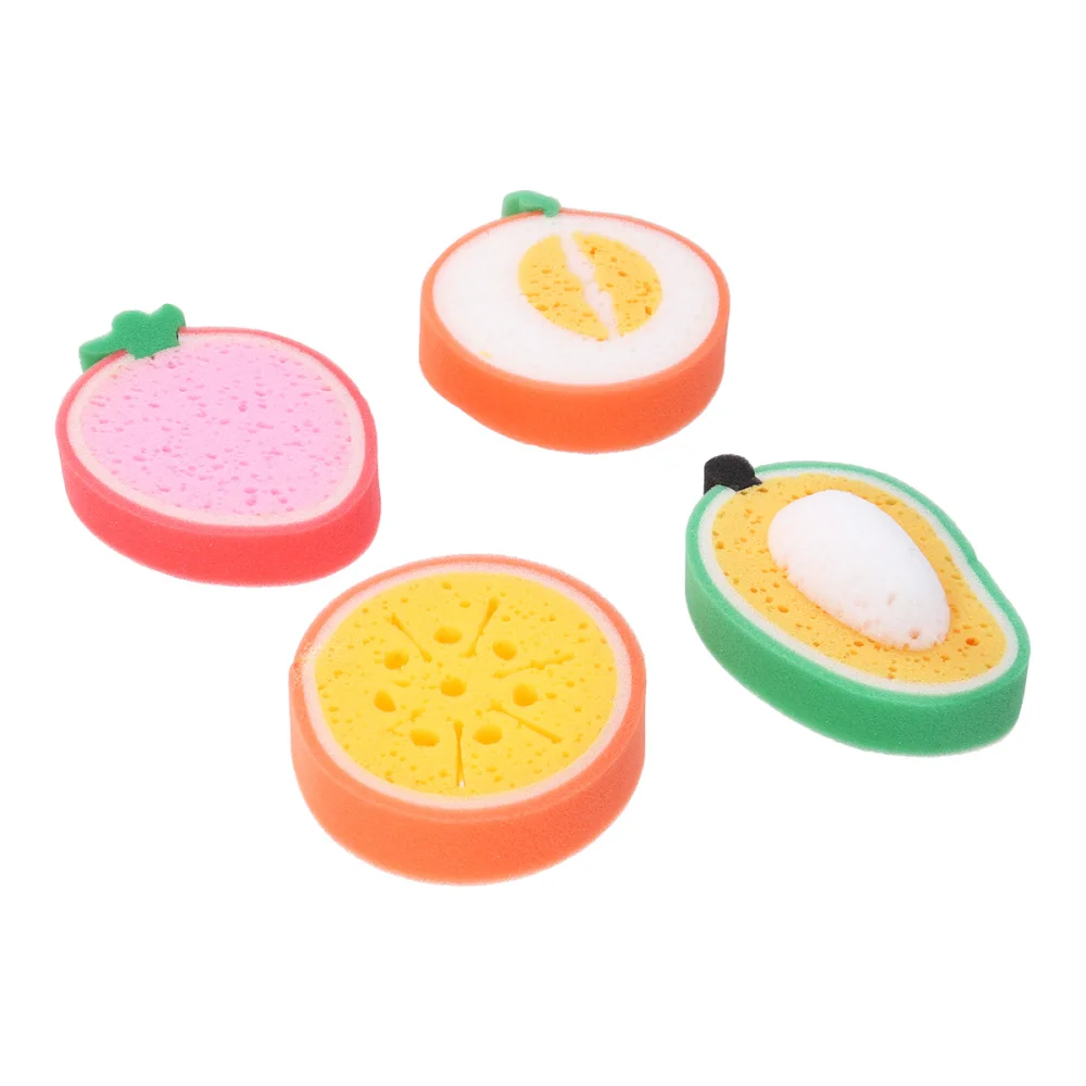 Esponja de limpieza de ducha de dibujos animados creativos, esponja de ba&ntilde;o de frutas de ducha de algod&oacute;n para ni&ntilde;os, (Kiwi, fresa, naranja y Mango), 4 Uds.-4