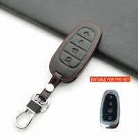 leather car key cover keychain holder for hyundai sonata nexo grandeur 2019 2020 2021 4 buttons smart remote control case shell
