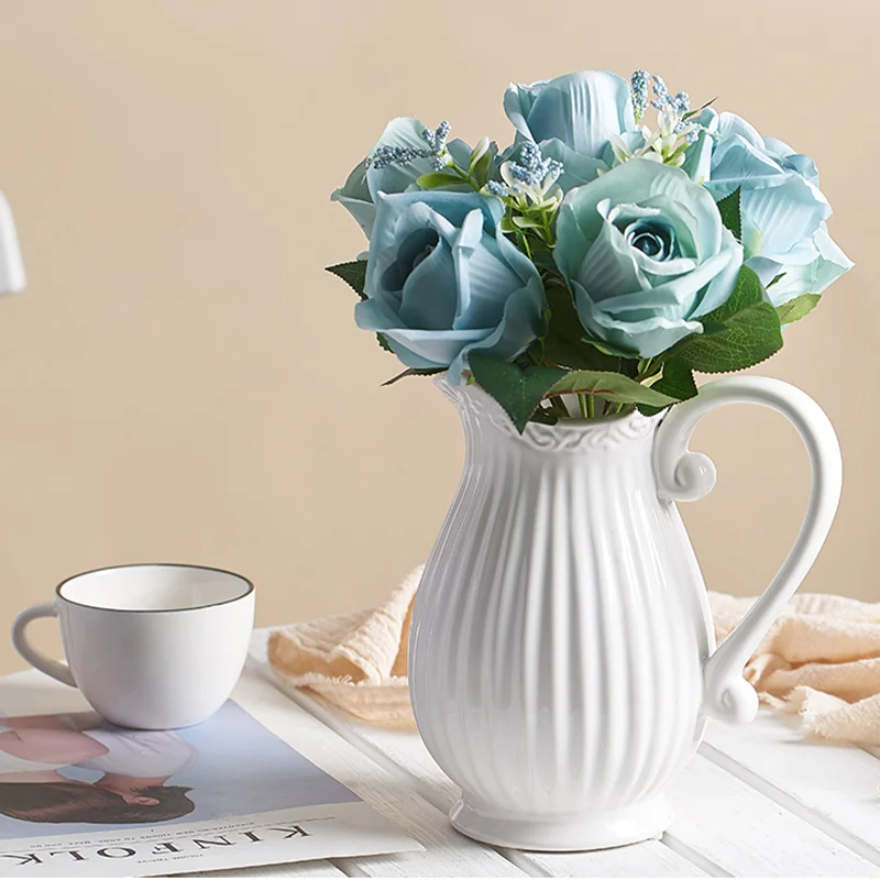 

Nordic Minimalist Ceramic Vase Modern Home Decoration Accessories for Living Room White Kettle Plant Vase Bedroom Decoeation