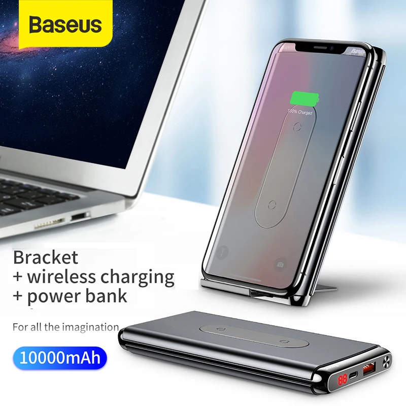 Baseus 10000mAh Power Bank QI Беспроводное зарядное устройство PD QC3.0 Быстрая зарядка