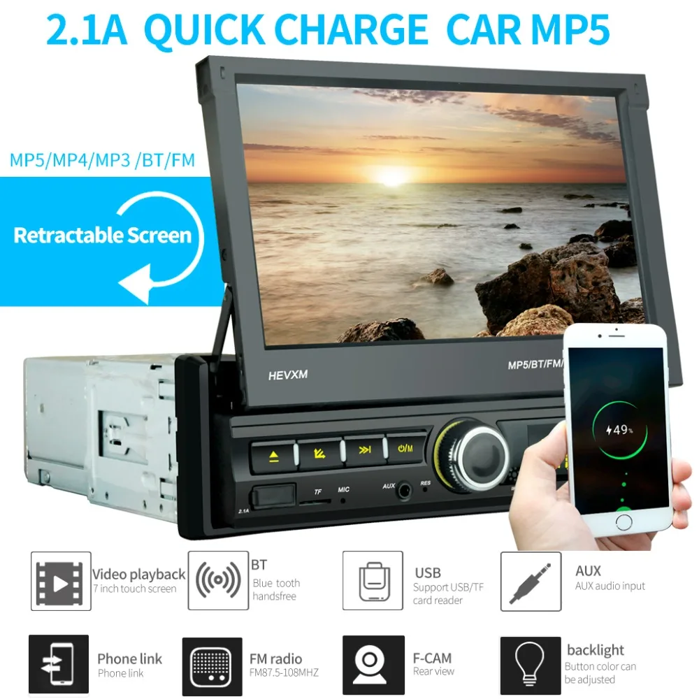 For 2 Din Car Radio Bluetooth Mirror link 2din  Multimedia Player Touch Screen Retractable MP5  USB Audio Stereo