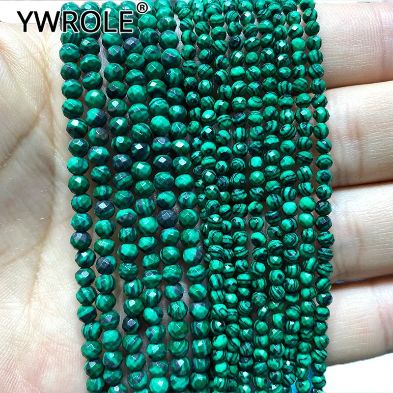 

YWROLE 100% Natural Gem Stone Malachite Faceted Round Spacer Beads For Jewelry Making DIY Bracelet Necklace 2/3/4MM 15''