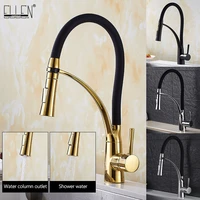 pull down kitchen faucet gold hot and cold water crane mixer deck mounted kitchen sink faucets with rubber design elk909g