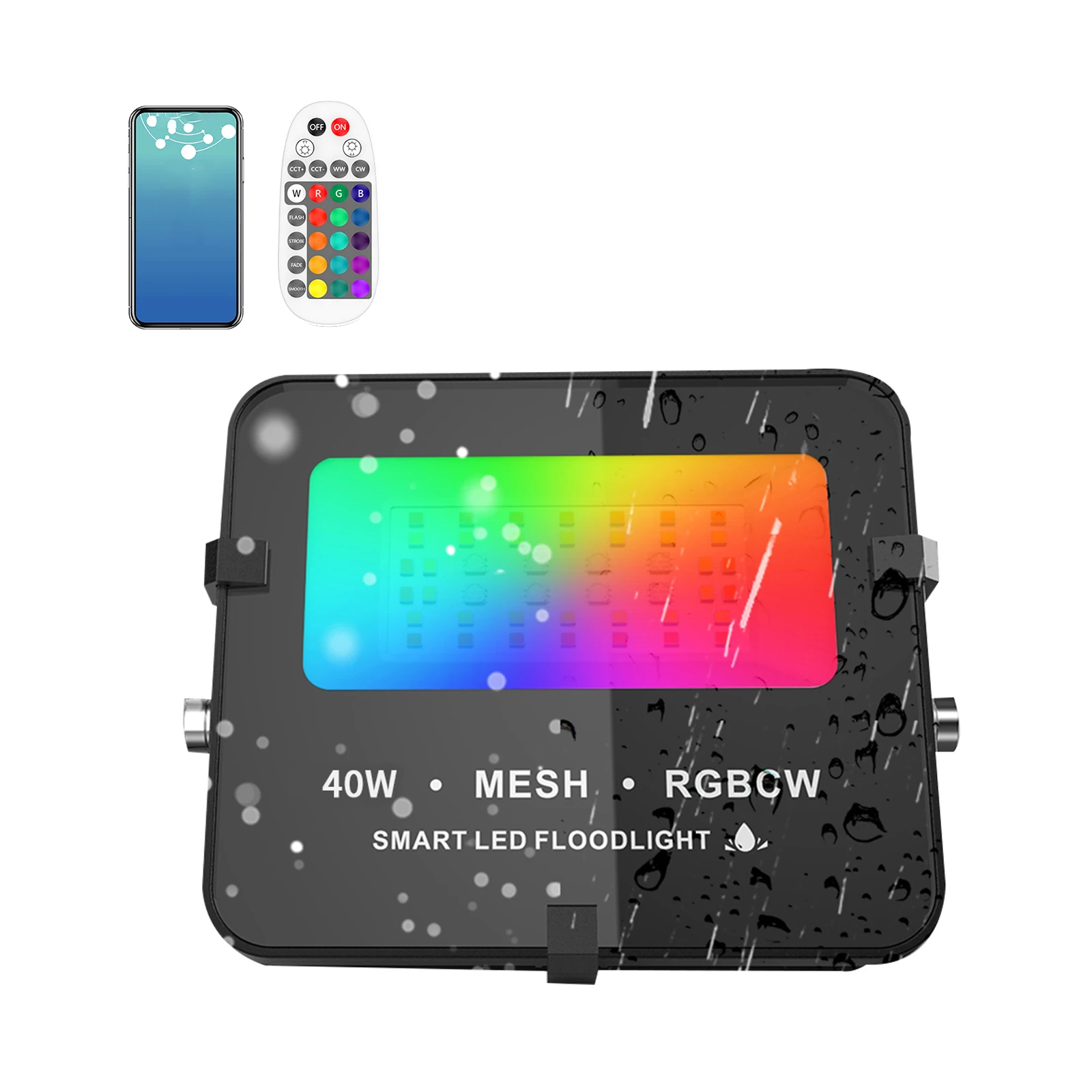 

40W RGB Floodlight Bluetooth 4.2 Intelligent LED Spotlight IP65 Waterproof APP Control Flood Light 2700-6500K For Room