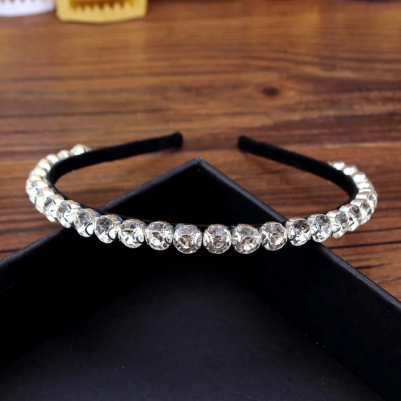 Round Crystal Роскошная Серебряная прозрачная овальная Хрустальная лента для волос блестящая подвеска блестящие стразы в стиле барокко повязка на голову для модных женщин аксессуары для волос - Окраска металла: Round Crystal