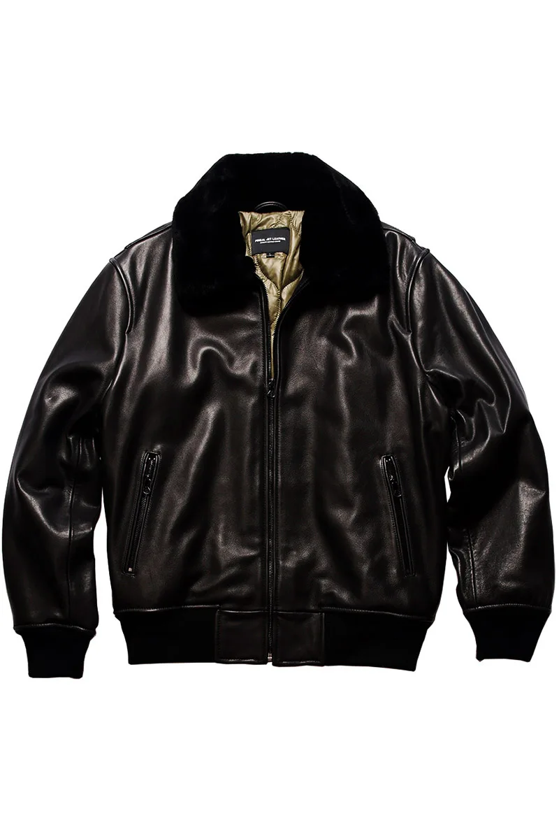 

Japan brand vintage G1 air force flight men fur collar winter cow leather coat calfskin cotton liner pilot jacket male