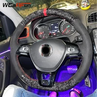wcarfun custom black suede forged carbon car steering wheel cover for volkswagen golf mk7 vw new polo jetta passat b8